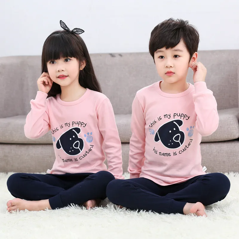 Коллекция года, Детские пижамные комплекты Одежда для маленьких девочек и мальчиков милые сны, пижамы для маленьких мальчиков и девочек, футболка с длинными рукавами и рисунком+ штаны, комплект из 2 предметов - Цвет: Pink puppy