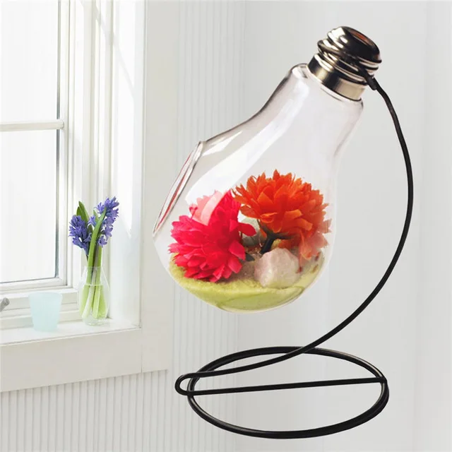 

Home Decor Wedding Crafts Hanging Bulb Crystal Glass Plant Terrarium Container Transparent Clear Light Bulb Stand Flower Vase