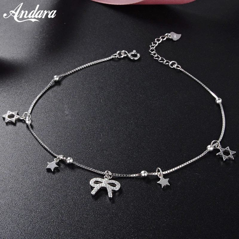 Summer Style 100% 925 Sterling Silver Star Anklet for Women Simple Bow Anklets Fine Jewelry Summer Style 100% 925 Sterling Silver Star Anklet for Women Simple Bow Anklets Fine Jewelry