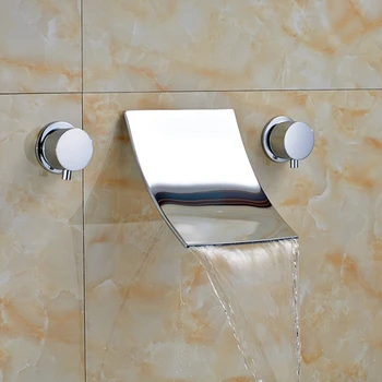 

Polished Chrome Widespread Bathroom Basin Faucet Dual Handles Wall Mounted Mixer