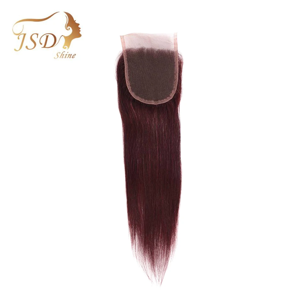 JSDshine красный 99J закрытие прямые бордовые бразильские волосы плетение 4*4 закрытие 8 "-18" не Реми человеческих волос наращивание Бесплатная