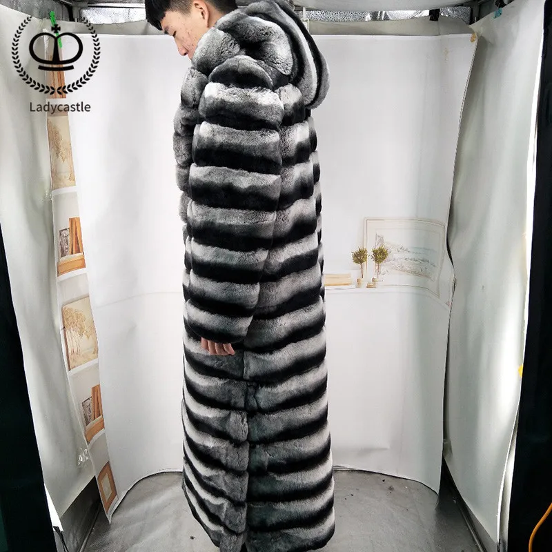 130 см длинное натуральное меховое пальто с отложным воротником, зимняя меховая куртка для женщин, плотное натуральное меховое пальто из натурального меха кролика Рекс, RB-060