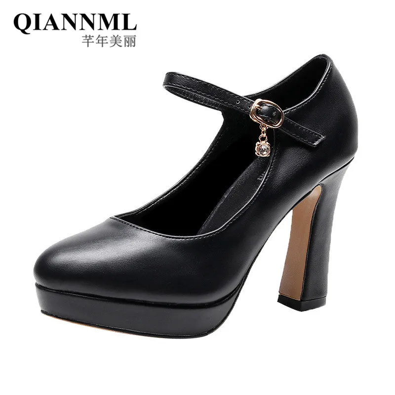 

Big Size 32-43 Block heels Platform Pumps Women Shoes 2019 Spring High Heel Mary Jane Shoes Ladies Office Party Model Shoes