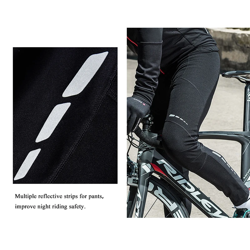 Santic Men Winter Padded Cycling Tights Fleece Breathable Keep Warm Bicycle Bike Sponge Padded Pants Long Downhill Bike Pants