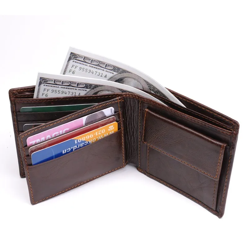 100% Genuine Leather Wallet Men New Brand Purses for men Black Brown Bifold Wallet RFID Blocking Wallets With Gift Box MRF7