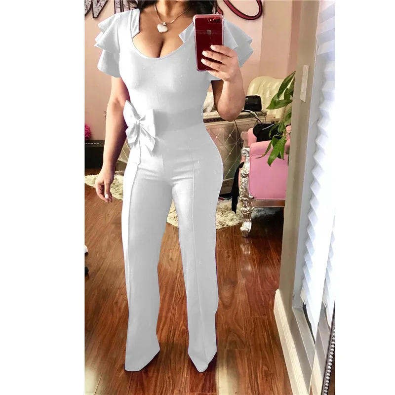 fashion bow-tie sashes ruffles sleeve skinny jumpsuit-8
