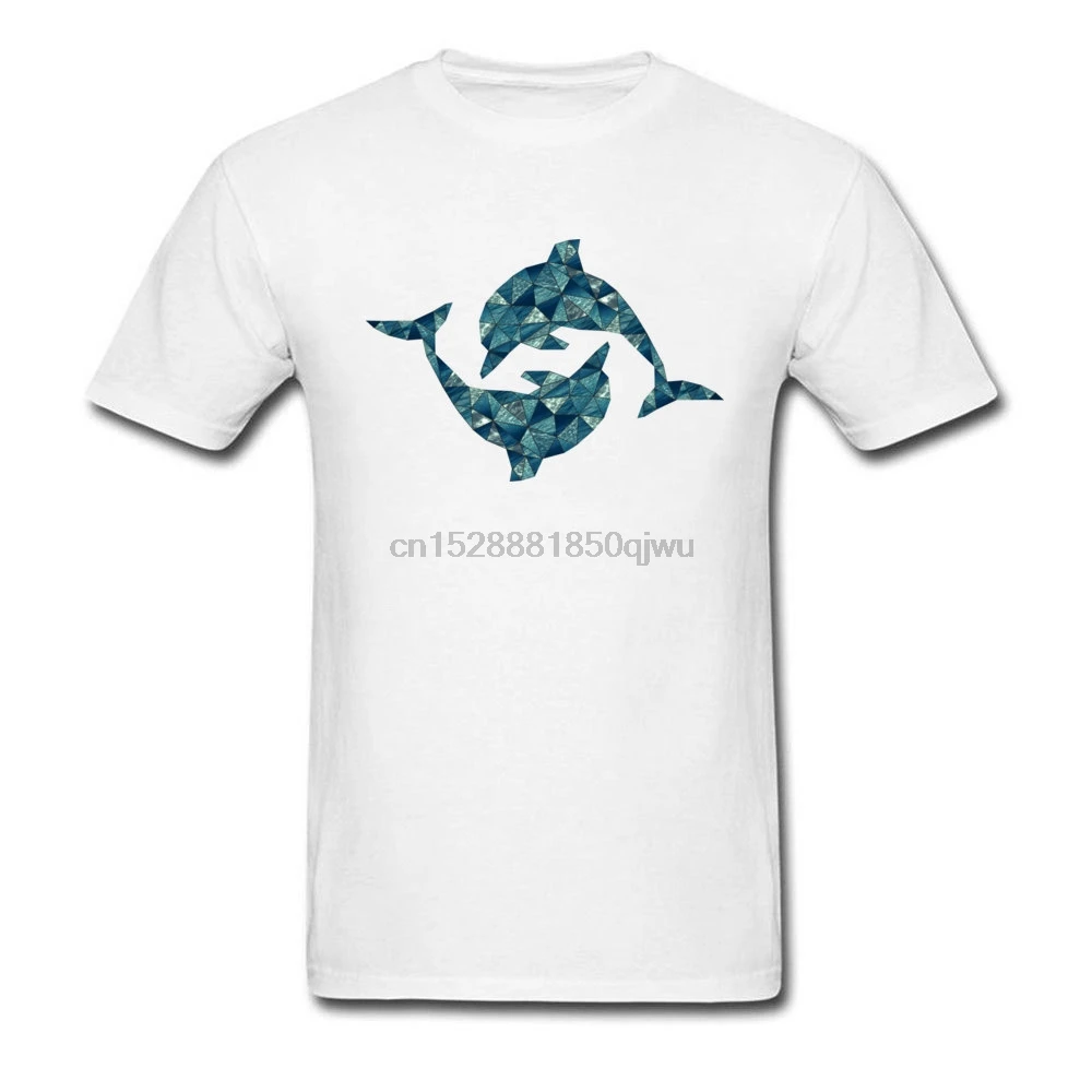 Double Dolphin Tops Shirt for Men New Design Summer Autumn O Neck 100% Cotton Short Sleeve T-Shirt Printed Sweatshirts | Мужская одежда
