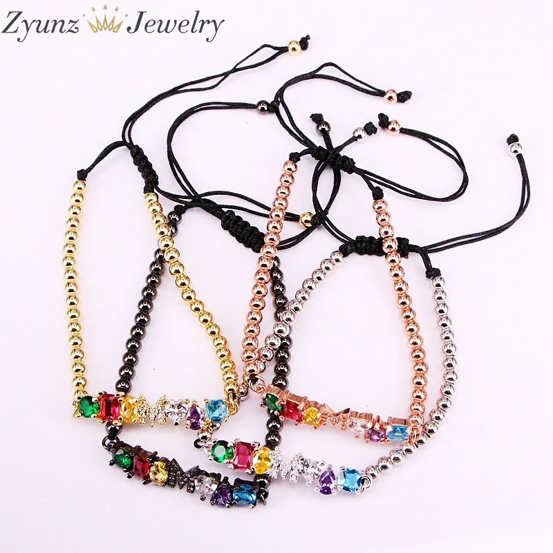 5 шт ZYZ340-3441 Micro pave cz кубический циркония веревки отрегулировать Медь бусинами брасле в виде букв и М очарование плетеные браслеты Для женщин
