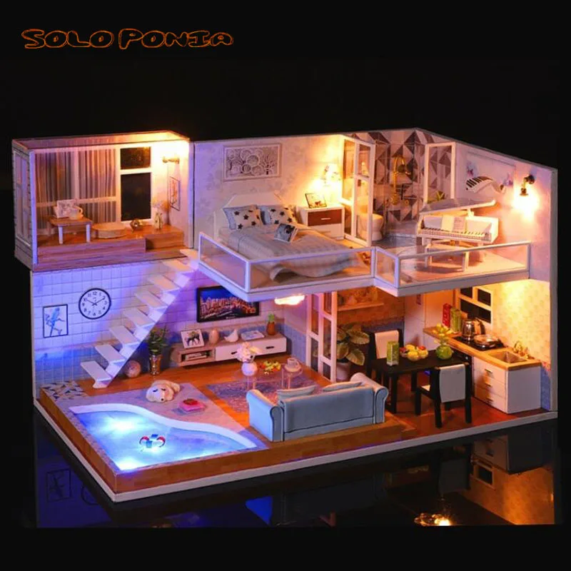 

DIY Wooden House Miniaturas with Furniture DIY Miniature House Dollhouse Toys for Children Christmas and Birthday Gifts