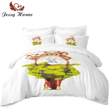 

Drop Shipping Bedding Set Totoro Smile Green Trees 4Pcs Including Duvet Cover Flatsheet Pillowcases White Fabric