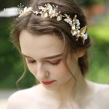 Himstory Pearl Branch Wedding Tiara Bridal Headband Gold Tiara Hairband Crystal Leaf Headpiece Bridal Hair Vines Hair Accessory new rose gold wedding hair accessories bridal headpiece hair vine pearl headband for wedding tiara women hair jewelry accessory