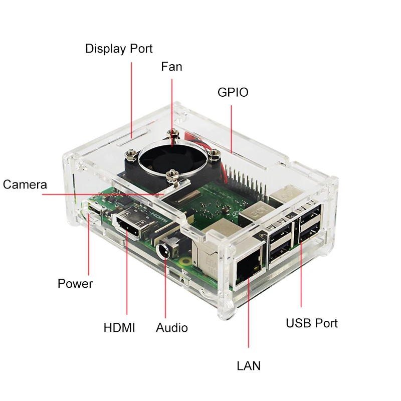 Для Raspberry Pi 3 Model B+(Plus) акриловый чехол прозрачный корпус корпуса+ вентилятор охлаждения+ алюминиевый радиатор для Raspberry Pi 3