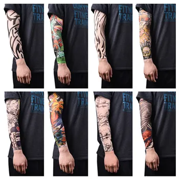 

New Fake Temporary Tattoo Nylon Elastic Sleeve Arm Warmer Designs For Cool Men Women Body Arm Stockings Tatoo Fast Shipping