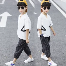 Комплект летней детской одежды для мальчиков, комплект из 2 предметов: футболка и штаны, повседневная одежда с принтом для подростков, одежда для детей 3, 4, 5, 6, 7, 8, 9, 10, 11, 12 лет