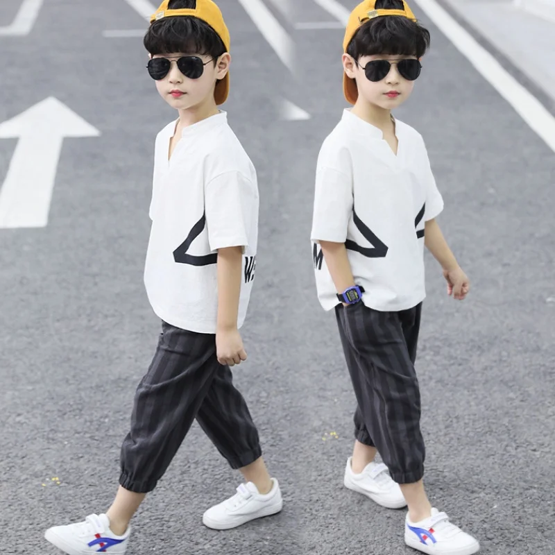 Boy Set Summer Children Clothing Sets 2 Pcs T Shirt &amp Pants Casual Printing Teenager Outfit Kids Clothes 3 4 5 6 7 8 9 10 11 12Y | Детская