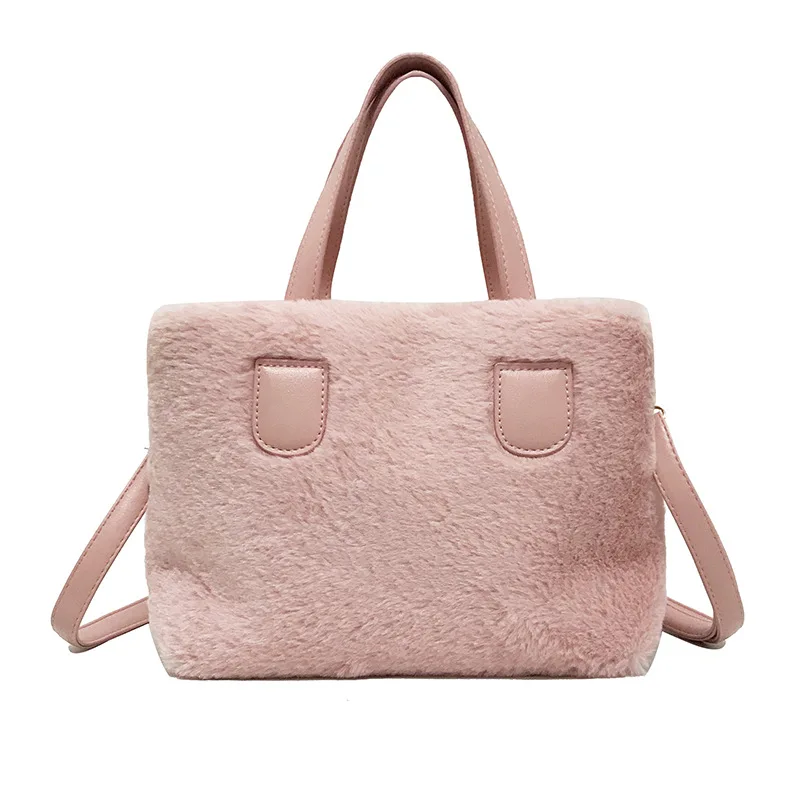 

2019 Fashion New Shoulder Messenger Bags for Women Plush Large Capacity Portable Autumn and Winter Tote Handbag Gray Black Pink
