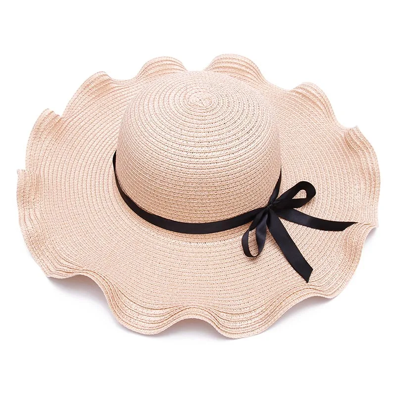Персонализированное пользовательское имя тестовый Логотип Женская пляжная шляпа от солнца кружевная лента бант волнистая большая соломенная шляпа с полями наружная летняя шляпа Кепка