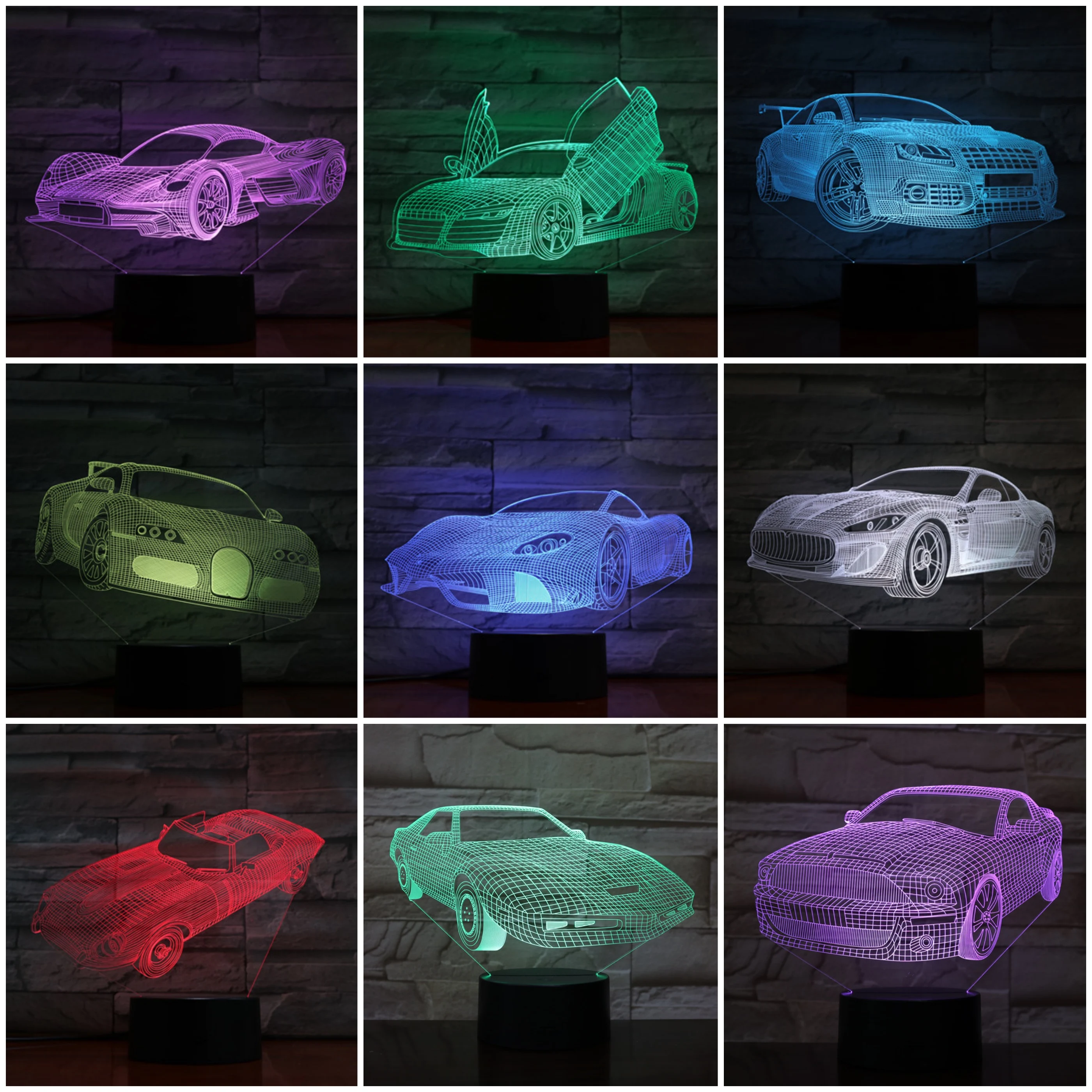 

Table Lamp Super Sports Car Bedside 3d Illusion Lampara 7 Color Changing Touch Sensor Children Kids Gift Led Night Light Car
