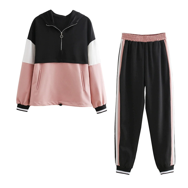 

Set Women 2019 Spring Autumn Women Loose Hooded Sweatshirts Female Tops Side Stripe Harem Trousers Suits Casual Two Piece Sets