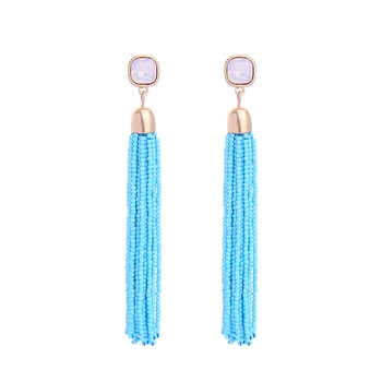 

Blue&White Acrylic Beads Tassel Chunky Earrings 2019 Best Friend Women Statement Long Earring Indian Jewelry Accessories