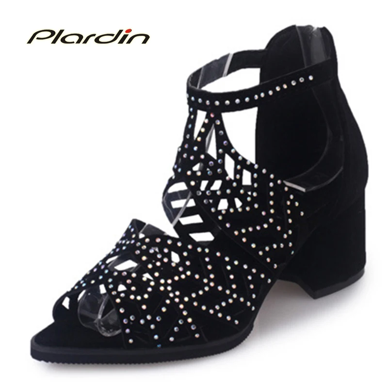 

plardin New summer Women string bead square heel Pumps Sexy Shoes Pointed top Cross-tied Zipper for woman heels shoes sandal