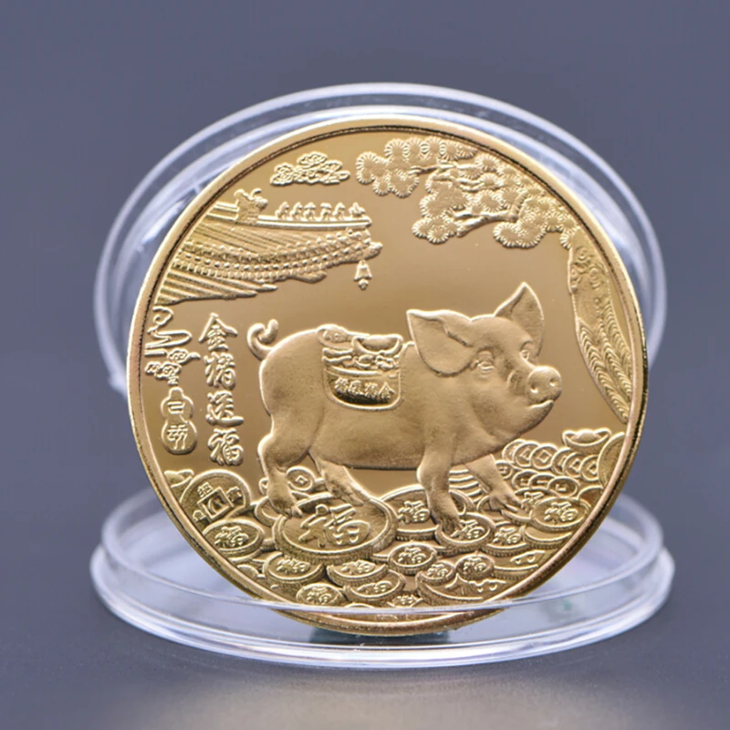 1 шт. 2019 памятная монета с надписью Lucky Pig подарок на Новый год|Безвалютные монеты| |