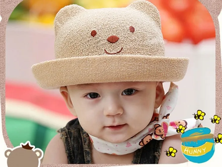 ; Новинка; Детская кепка в Корейском стиле; модная детская летняя соломенная шляпа от солнца с медведем; Спортивная Кепка для детей 1-5 лет