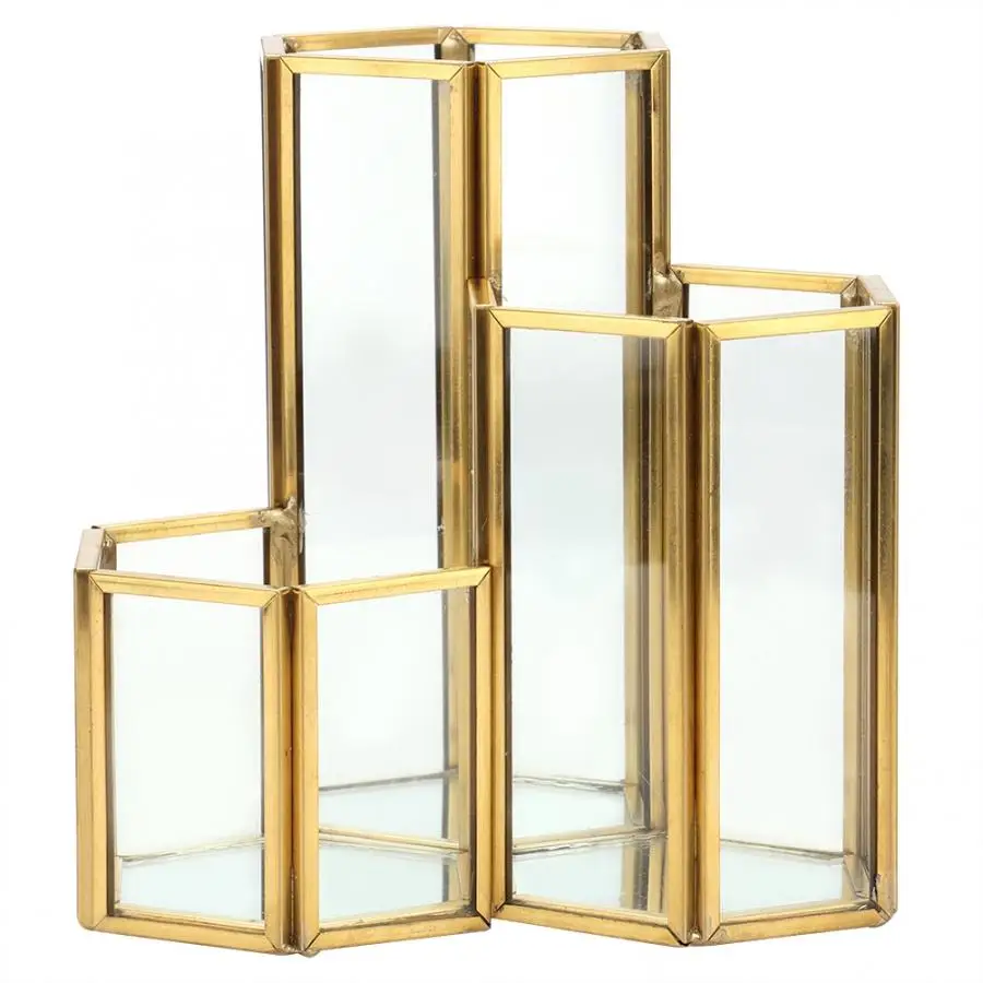 

Simple Sexangle Combination Glass Makeup Brush Holder Desk Organizer Nail Art Pen Storage Box