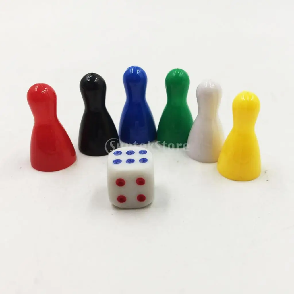 6Pcs Pawn Chess Plastic Game Pieces Chessman Chess Piece&Game Playing Dice Set for Board/Card Game Accessories Kids Toys Gifts