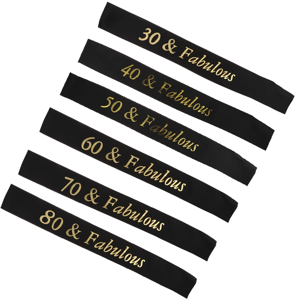 Gilding Gold 30 40 50 60 70 80 and Fabulous Sash for Birthday Anniversary Party Favors Supplier and Decorations Black