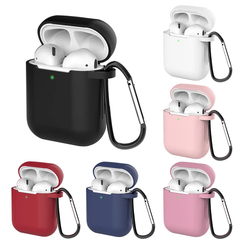 

Silicone bluetooth earphone case for apple airpods 2 air pod accessories 1:1 silicone case cover protective skin with keychain