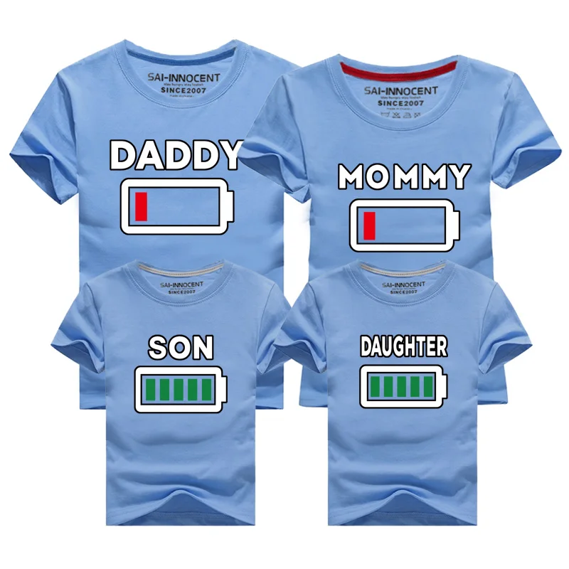 1pcs Battery Power Family Matching T shirts Mother Daughter Father Son ...