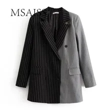MSAISS Женский стильный полосатый комбинированный блейзер с зубчатым воротником, пиджак, пальто, повседневный женский костюм