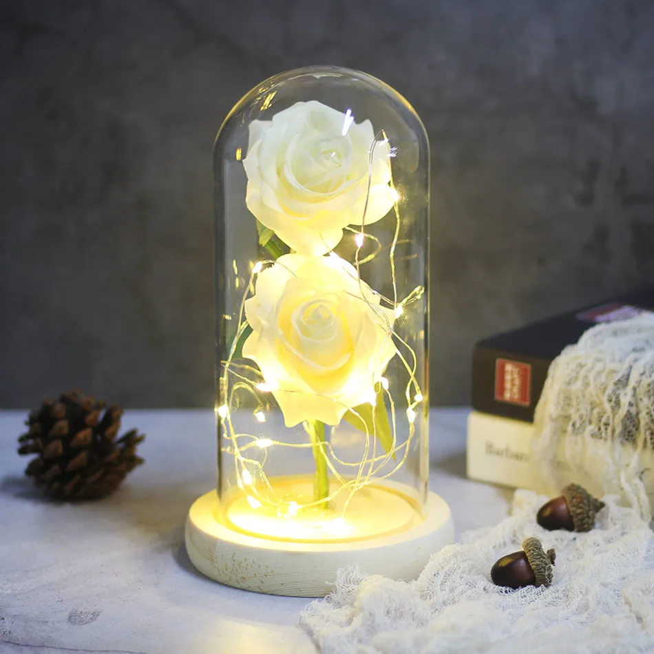 NEW Beauty And Beast Eternal Flower Rose In Flask Wedding Decoration Artificial Flowers In Glass Cover For Valentine's Day Gifts