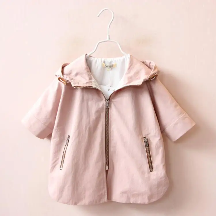 

2017 autumn children's clothing girls trench cartoon half sleeve hooded zipper baby girl trench coats for girls kids cape coat