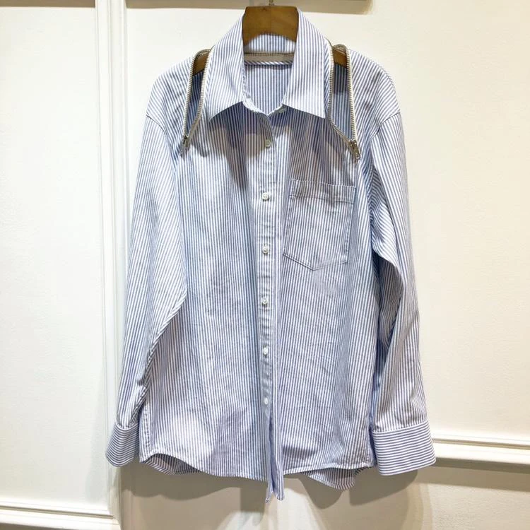 

high quality women striped zipper cotton casual shirt blouse ddxgz2 7.08