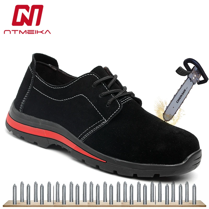 

Large Size 35-46 Men Safety Shoes Steel Toe Steel MidSole Cow Suede Men's Work Shoes Breathable Puncture-proof Lace-up Sneakers