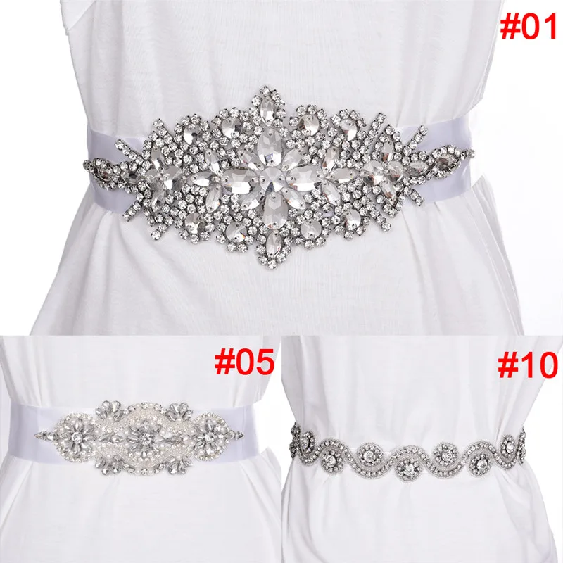 Rhinestone Bridal Sash Waist Belt with Satin Ribbon for Wedding Party