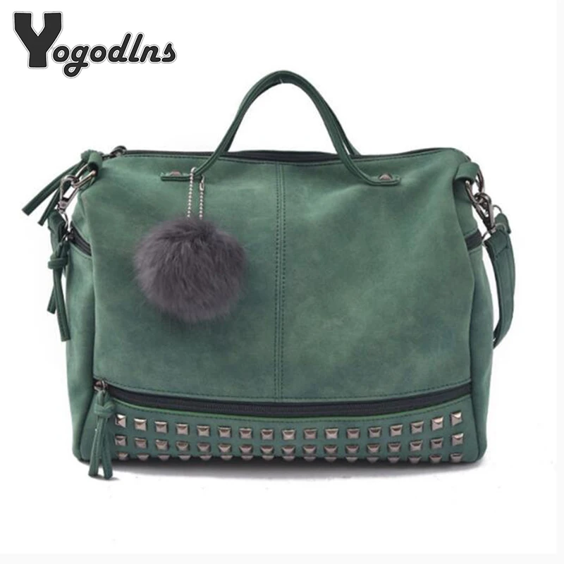 حار خمر Nubuck الجلود الإناث أعلى-حقائب بيد برشام أكبر النساء أكياس الشعر الكرة حقيبة كتف دراجة نارية حقيبة ساعي