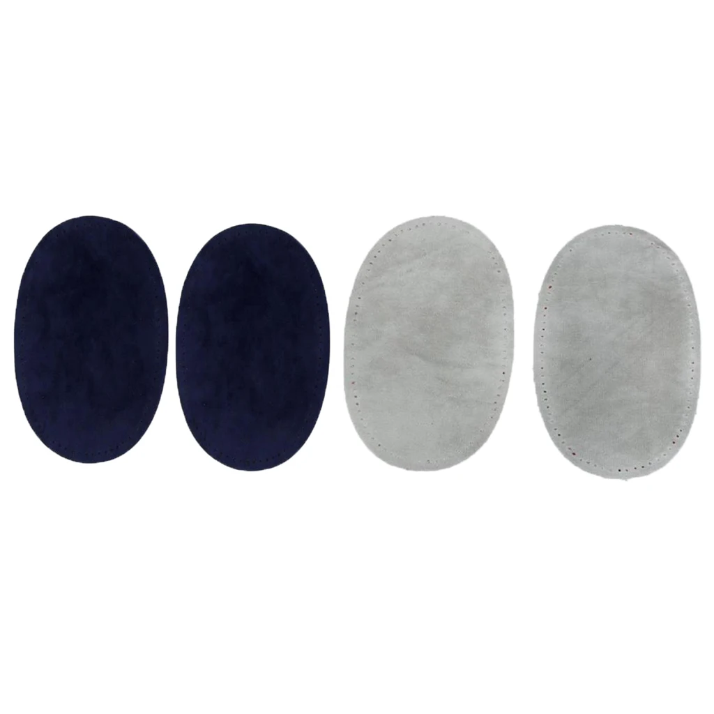 2 Pair Sew-on Suede Oval Elbow Knee Patches DIY Jeans Repair Supplies Grey Blue