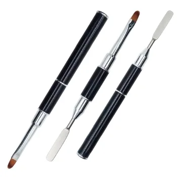 

New Design Double Head UV PolyGel Brush Dual-ended Slice Shape Nail Art Cuticle Pusher Pen Stainless Steel Nail Art Tools
