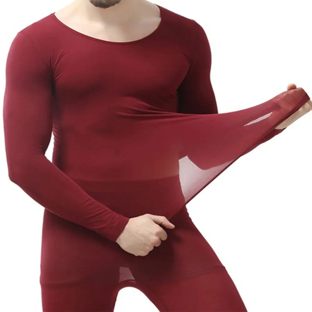 1 комплект популярная зимняя одежда мужская теплая хорошая эластичная термобелье для похудения черный ультра тонкий светильник кальсоны - Цвет: wine red