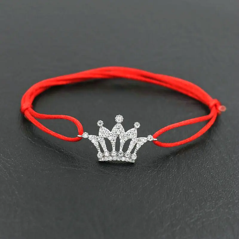 

Women Silver Color Micro Crystal Zircon AAA Crown Bracelet Red Rope Line Thread String Couples Bracelets For Men Lovers Gifts