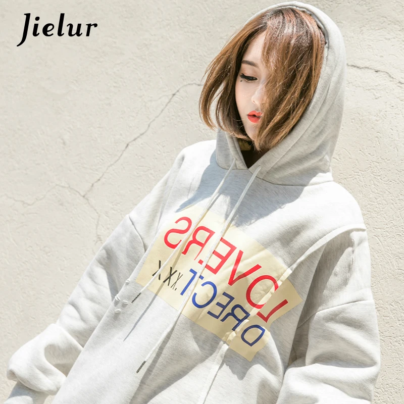 Jielur корейский поп Oversize нерегулярные толстовки для женщин уличный шик отверстия с