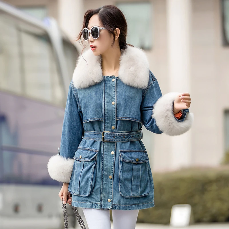 

2018 new fashion real fur coat women natural fox fur collar winter jacket duck down liner detachable casual coats