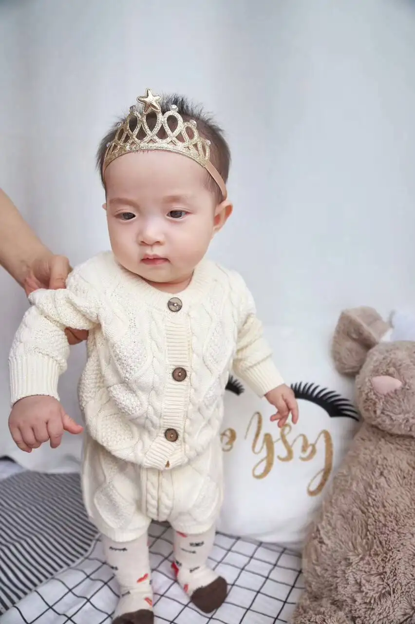 

Baby Boys Girls Knitting Sweater Outerwear With Short Pants 2 Pcs Sets Cute Kids Infant Winter Autumn Fashion Outfits