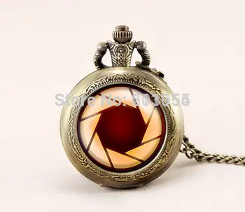 

new 2015 Pocket watches 12pcs/lot movie Iron Man aperture science vintage Pendant locket necklace fashion Jewelry mens steampunk