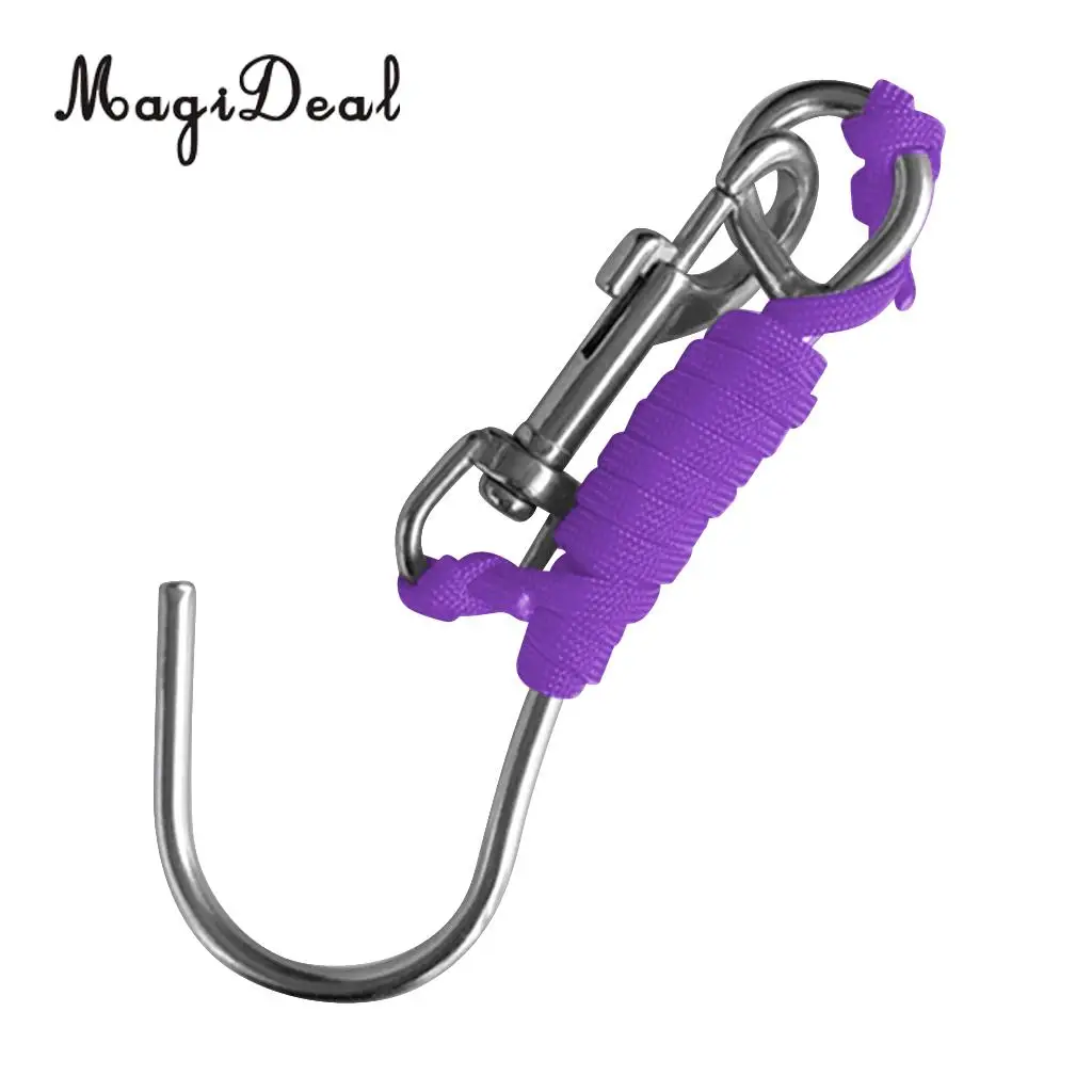MagiDeal Scuba Diving Single 316 Stainless Steel Reef Hook with Line SS Clip for Cave/Drift Dive Underwater Photographers