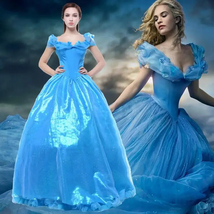 2015 nieuwste deluxe assepoester prinses kostuum vrouwen blauw carnaval fancy dress volwassen cosplay dressing up