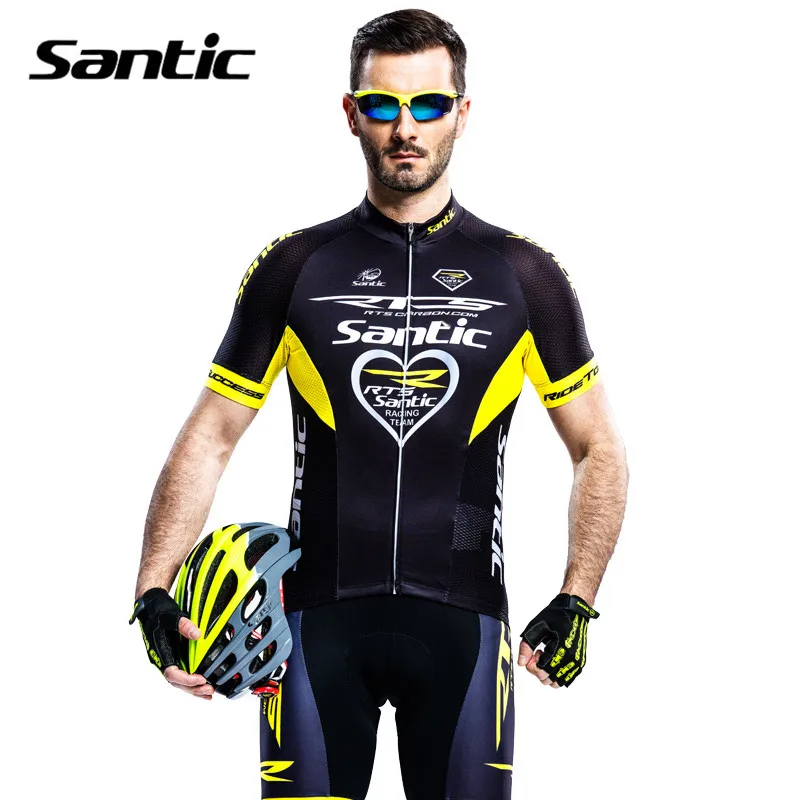 

Santic Cycling Jersey + Bib Shorts Import Italy Padded RTS Team Cycling Sets Extrem Fit Champion Bike Men Cycling Sets MCT031